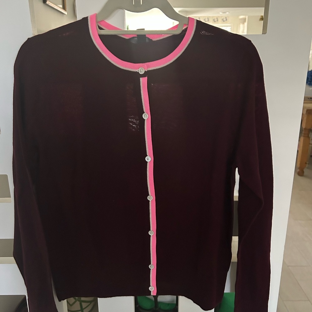 Burgundy Cardigan with Pink Trim